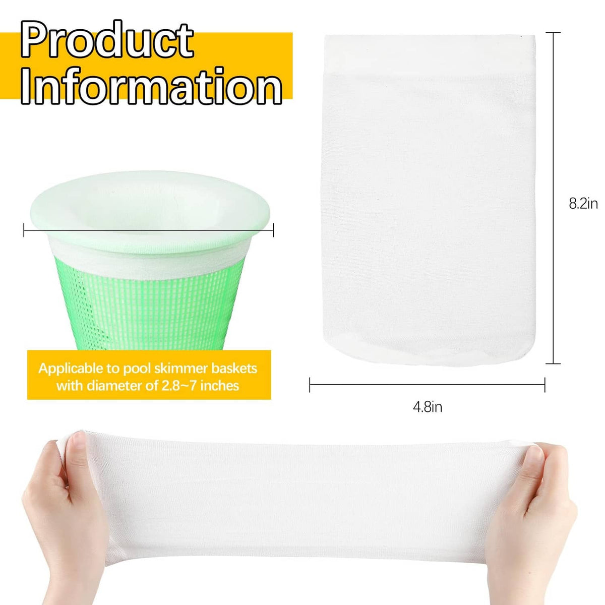 White pool skimmer filter sock, tall mesh cover for skimmer basket