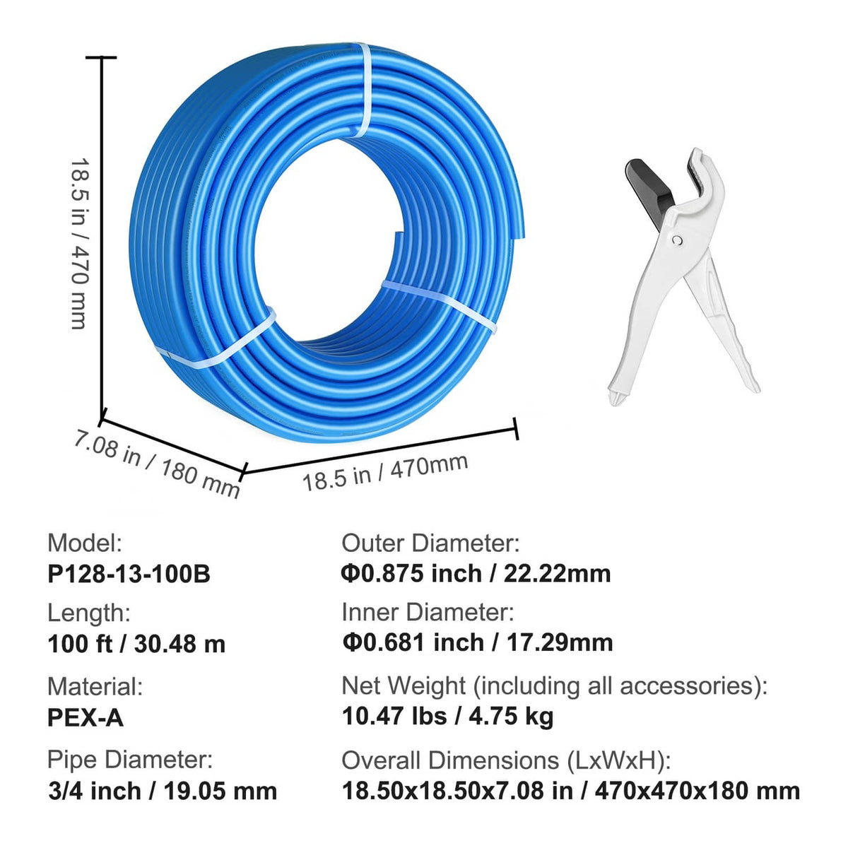 3/4 in blue PEX-A tubing roll with included pipe cutter, 100 ft