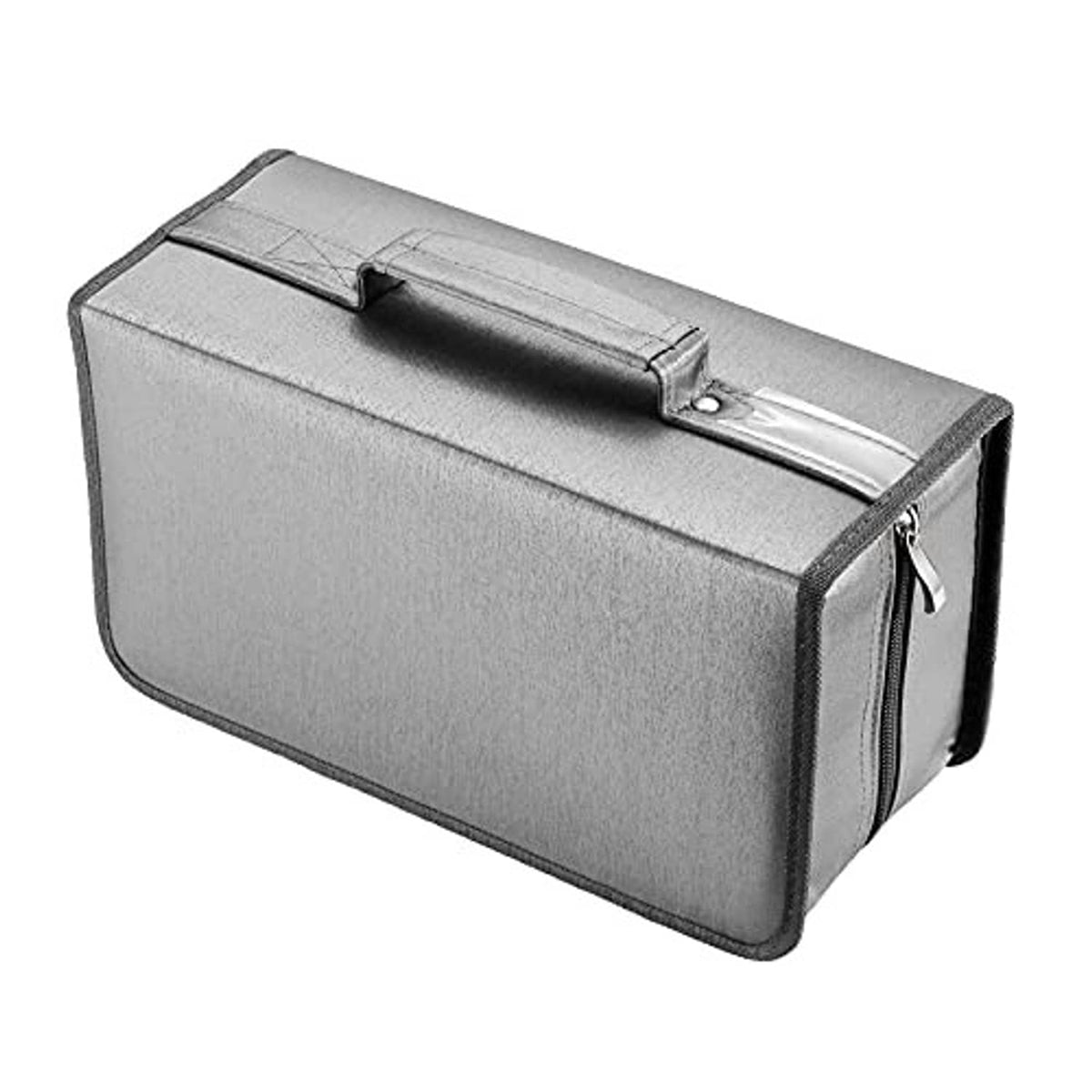Grey nylon disc storage case with top handle and zipper along the side edge