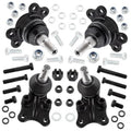 Black suspension ball joint set with threaded studs, nuts, and mounting hardware