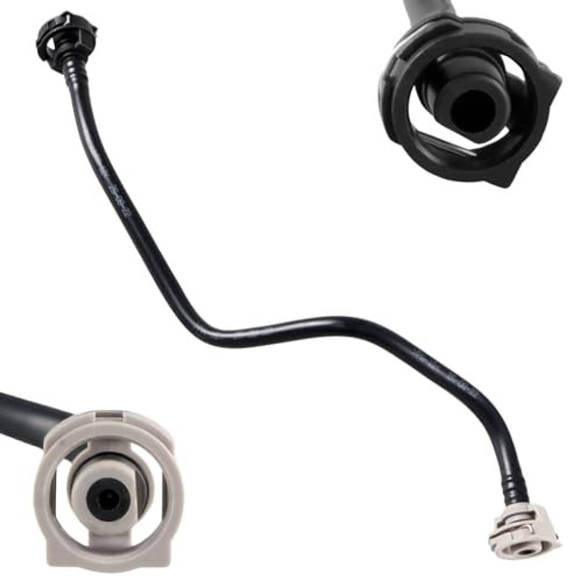 Flexible coolant overflow vent hose with black tube and two connector fittings
