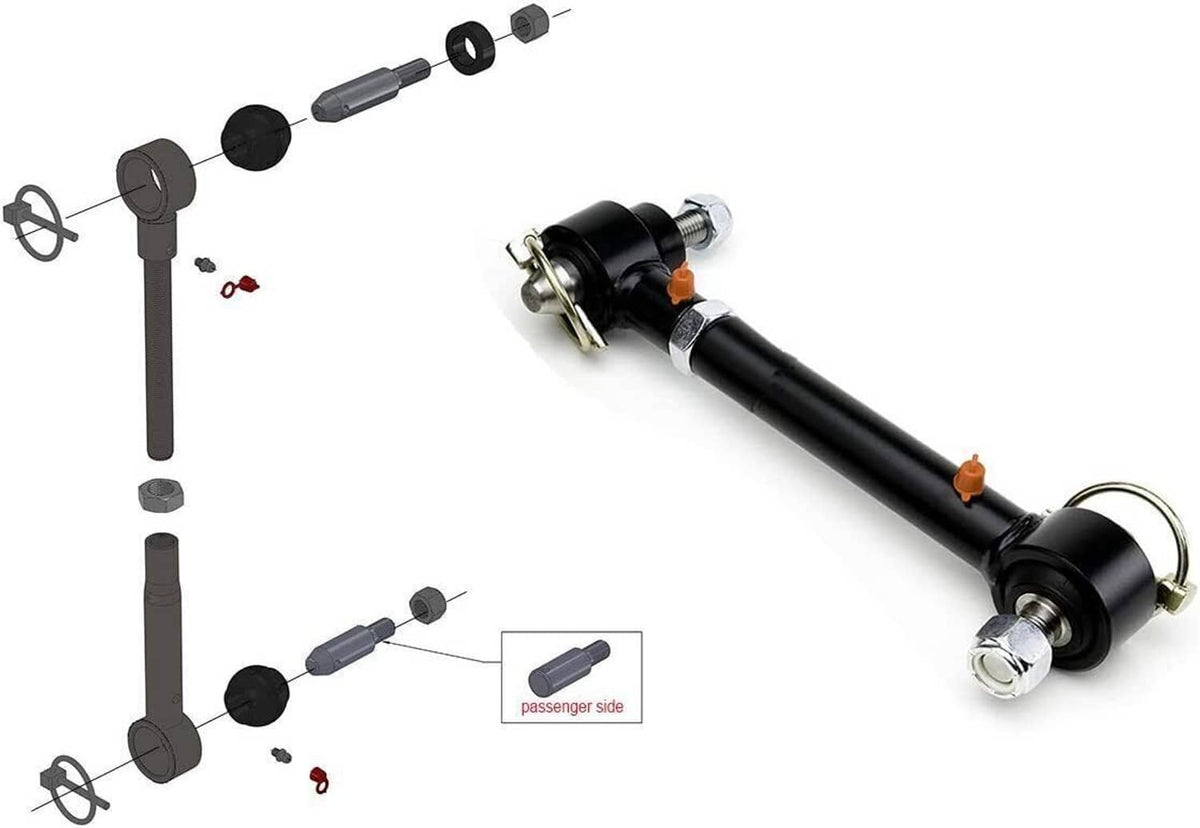 Black sway bar link assembly with ball joint ends and included hardware