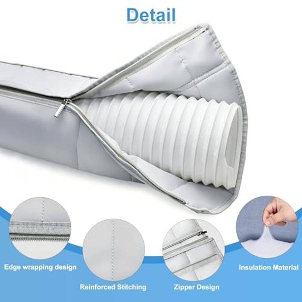 Light gray padded hose insulation cover with zipper and ribbed interior lining