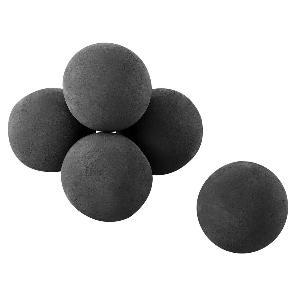 Cluster of black round ceramic fire balls with one additional ball
