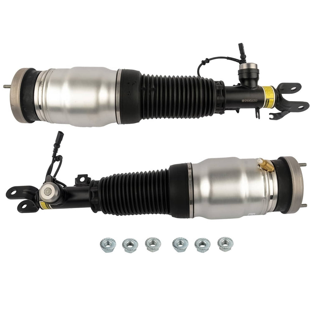 Front air suspension kit: two silver-and-black air struts with black hoses and mounting plates