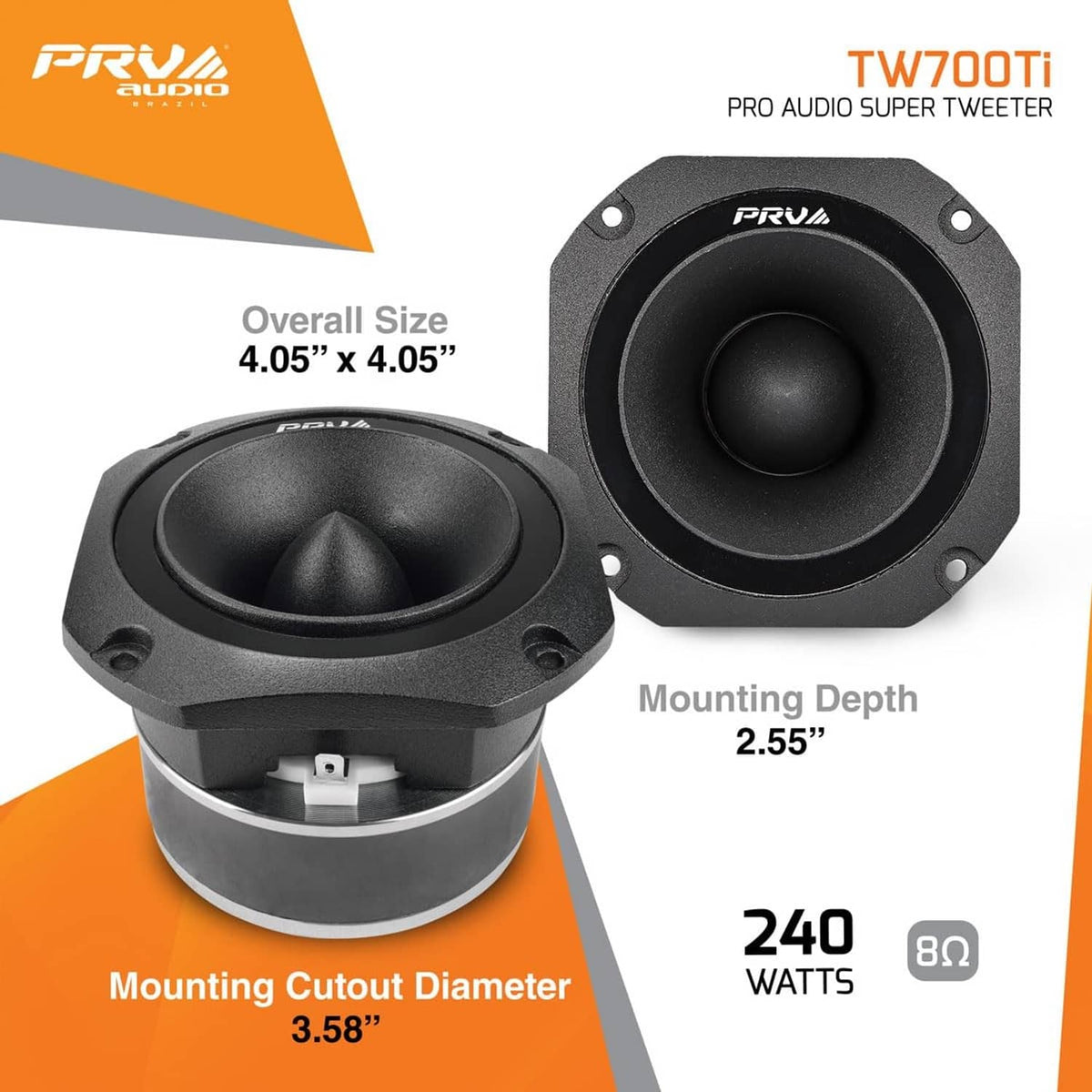 PRV Audio black bullet tweeter pair, front domes and rear mounting housings