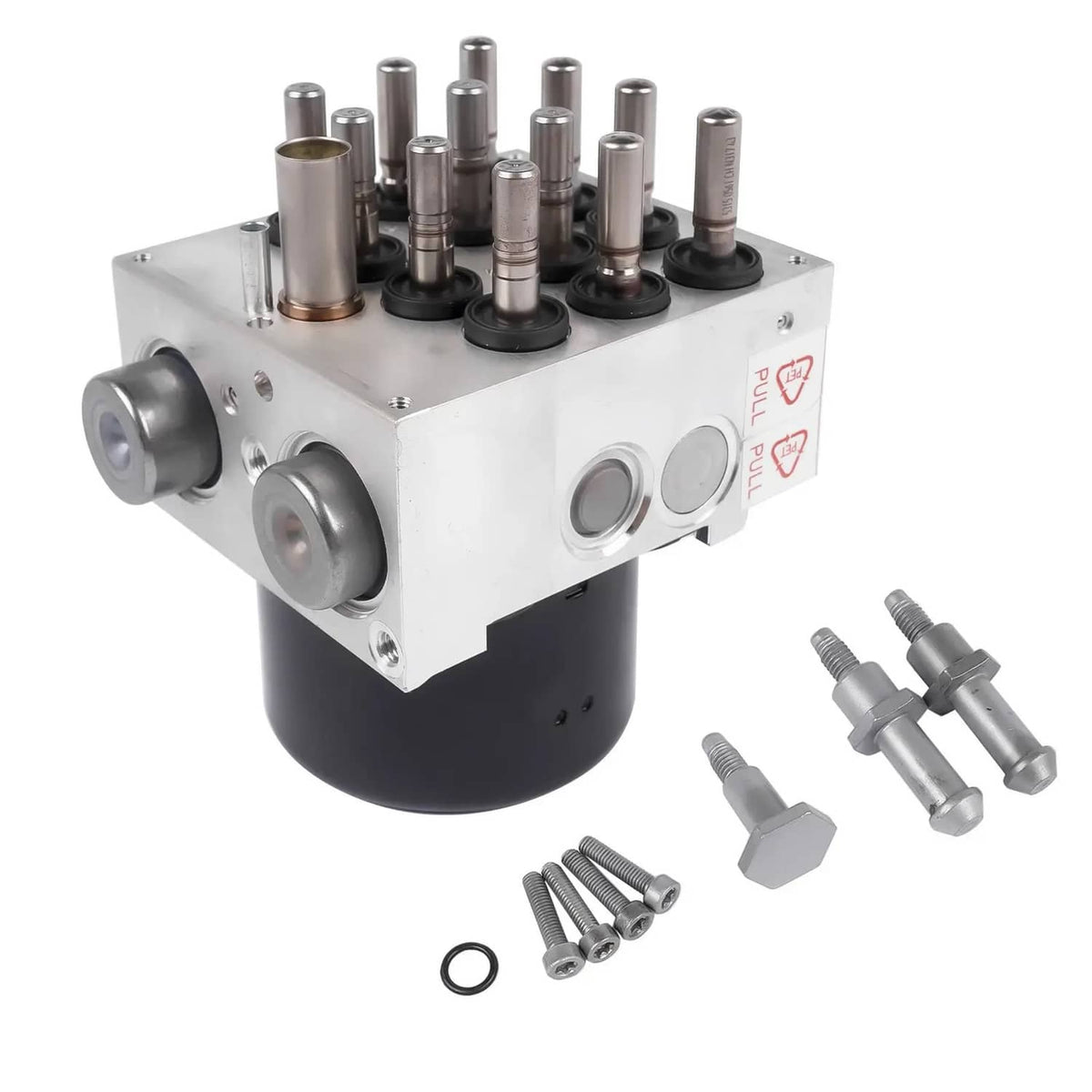 ABS control module unit 68067457AA with multiple sensor stems and silver mounting plate