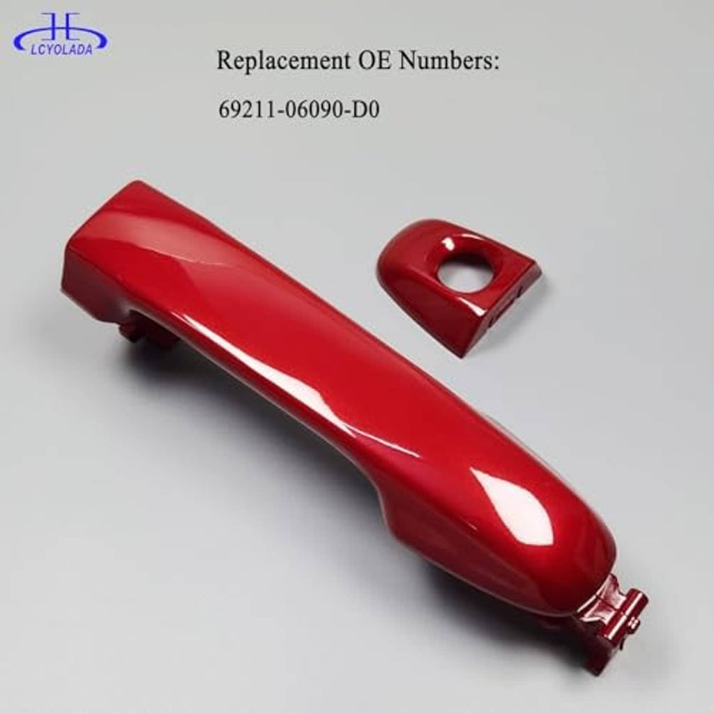 Red exterior door handle and separate keyhole bezel, glossy finish