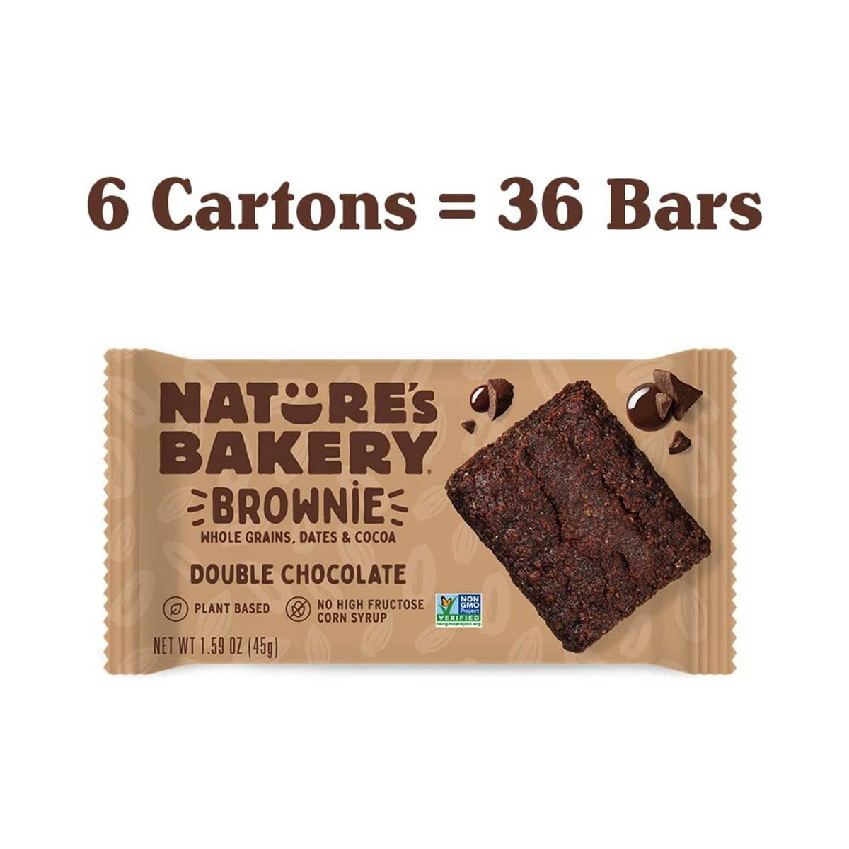 Nature's Bakery double chocolate brownie bar wrapper with plant-based label