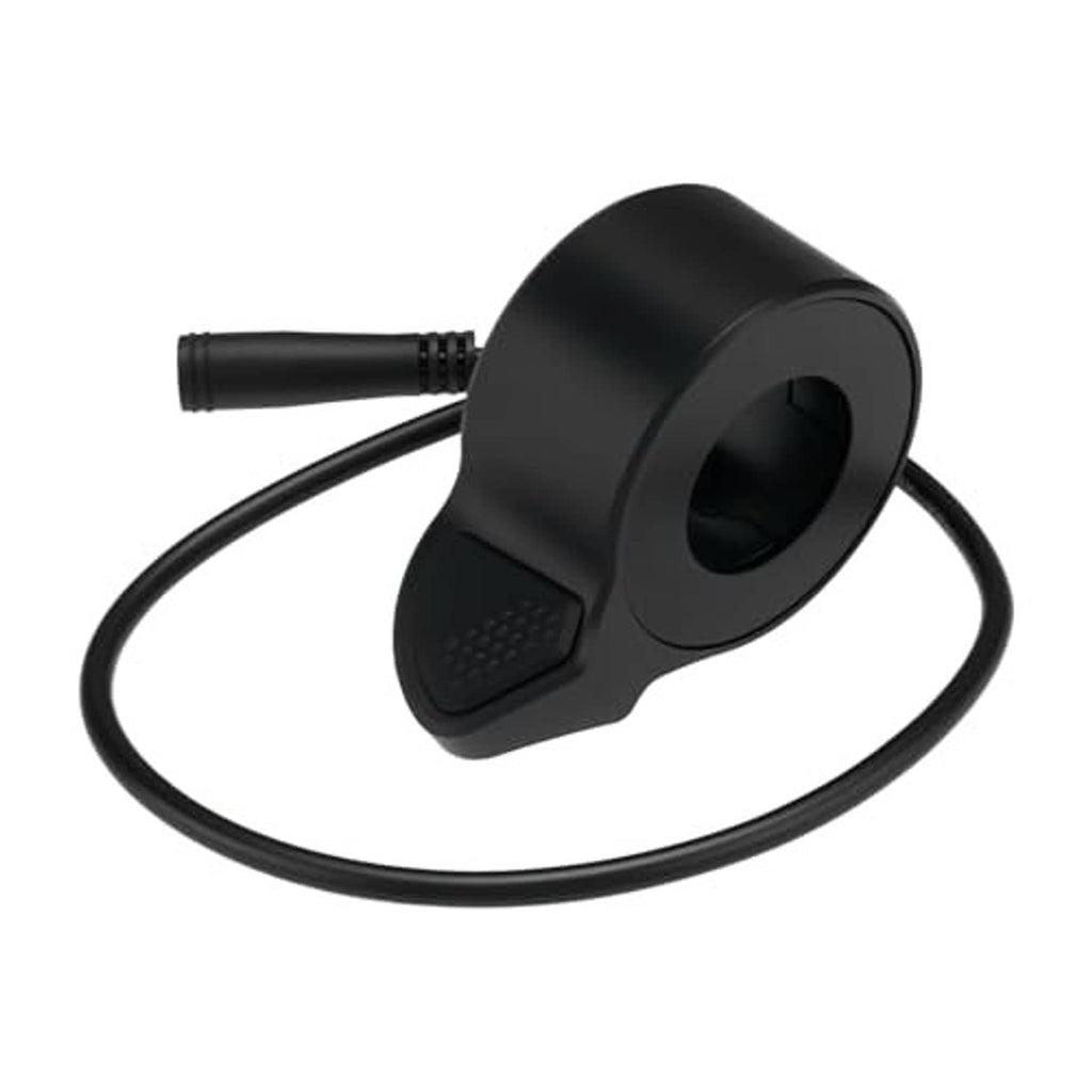 Black thumb-shift speed control throttle with textured thumb pad and attached cable