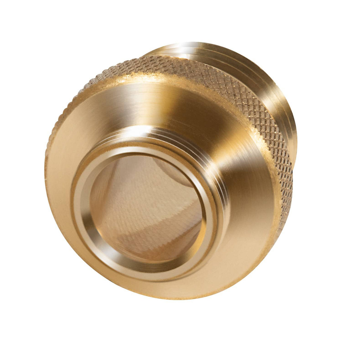 Brass hose bibb adapter with open threaded port and textured grip surface