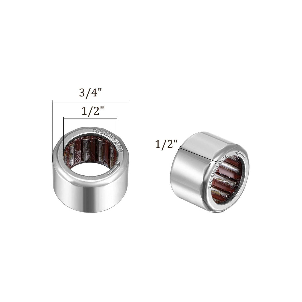 Kozelo one-way needle roller bearings, 1/2 x 3/4 x 1/2 in, 2 pcs
