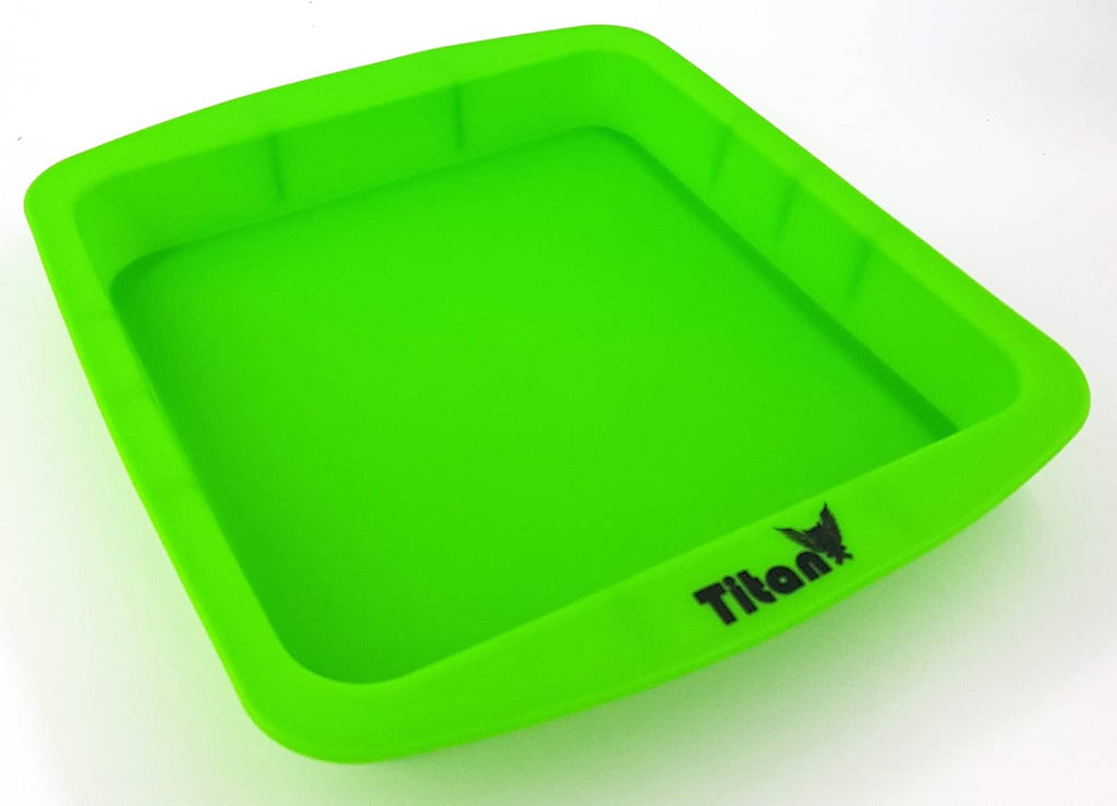 Green silicone deep dish tray cake pan, square shape, TitanOwl logo