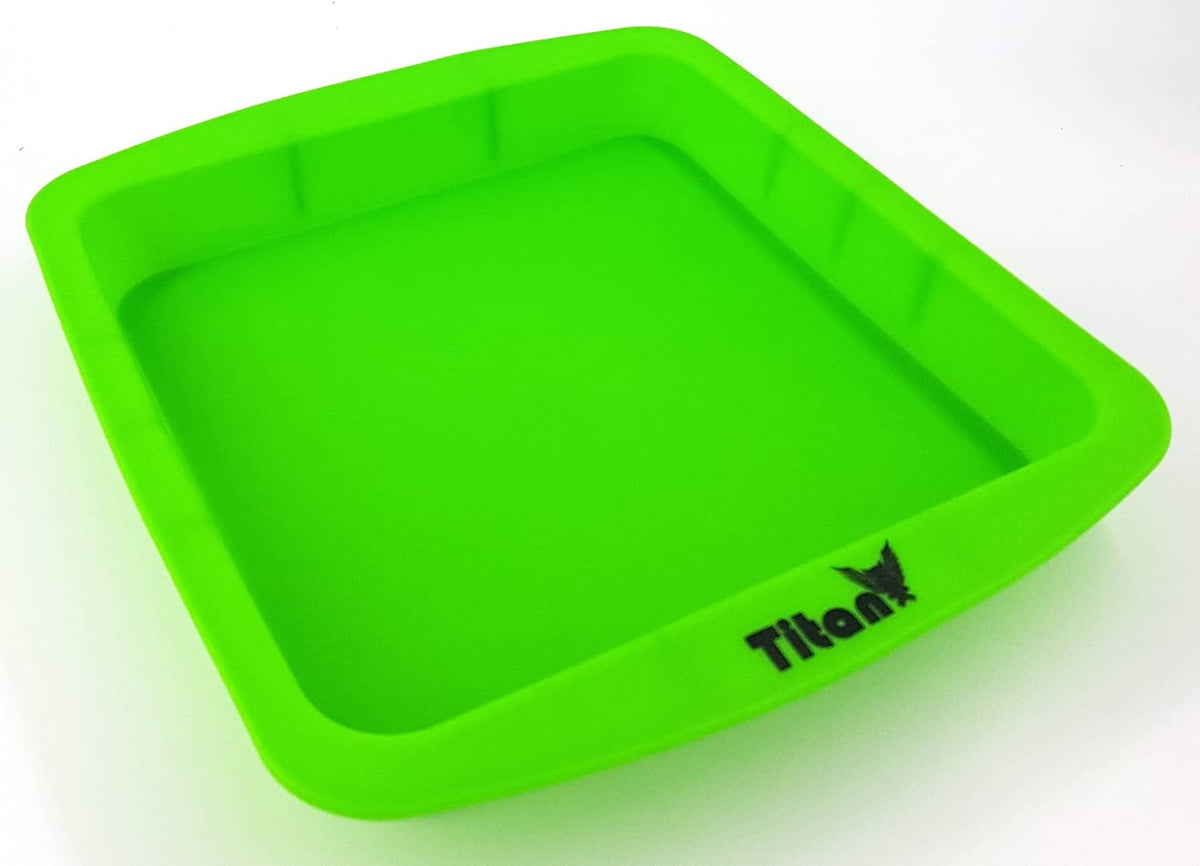 Green silicone deep dish tray cake pan, square shape, TitanOwl logo