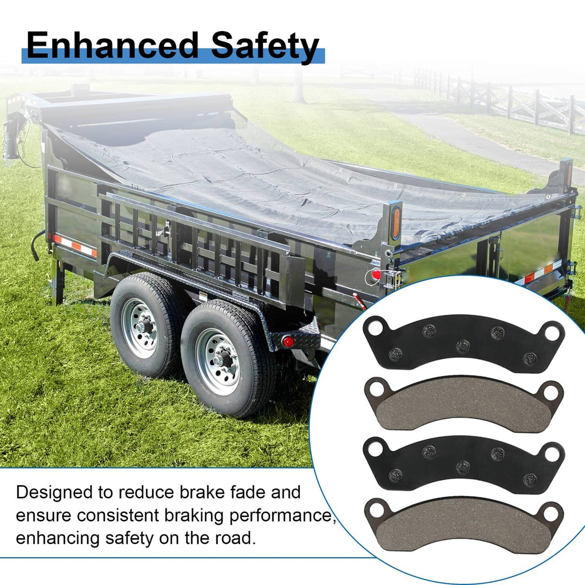 Two dark disc brake pads with friction faces for trailer hydraulic braking