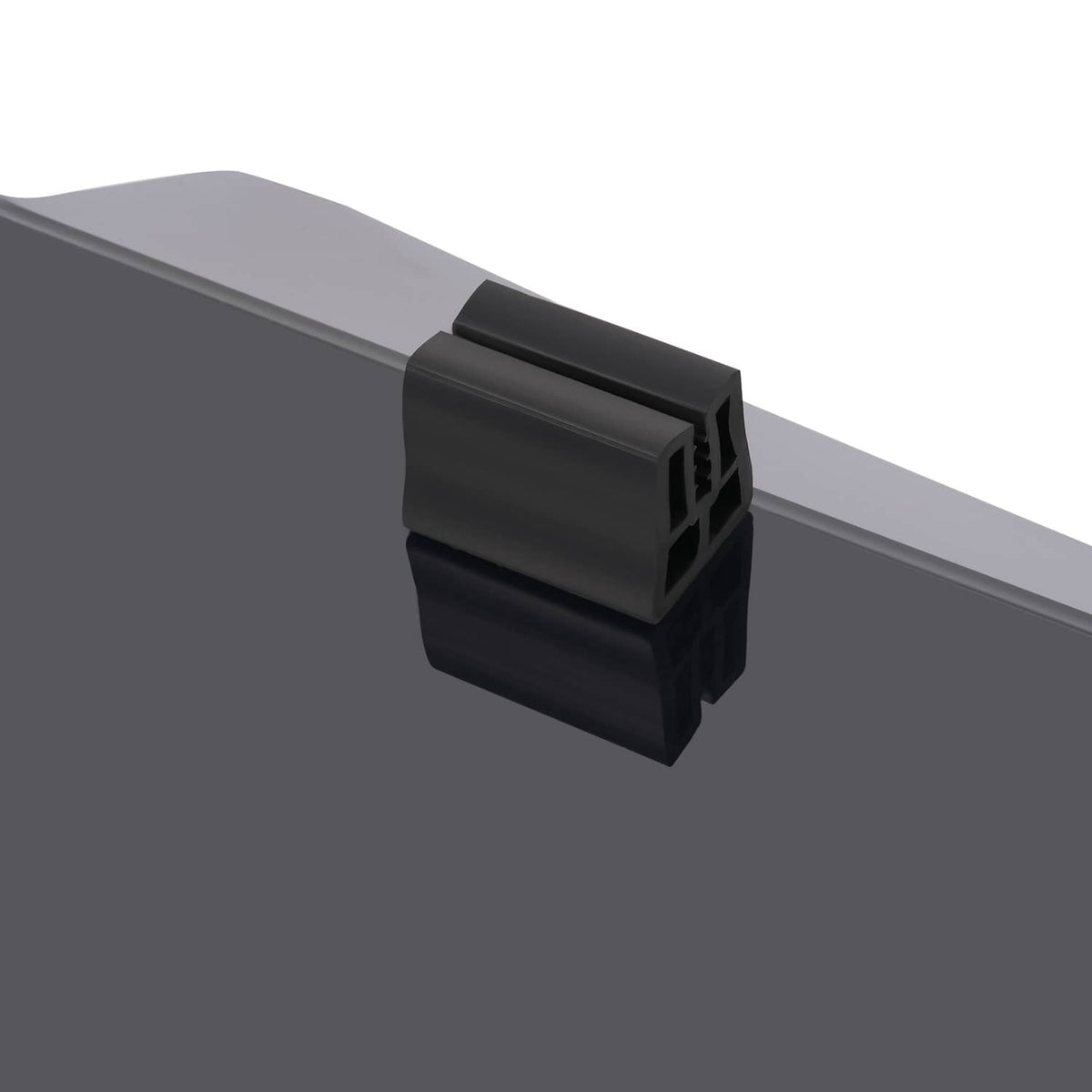 Tinted fold-down flip windscreen hinge latch detail in dark plastic