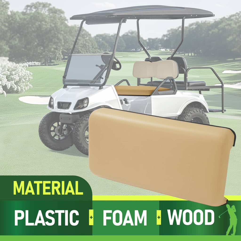 Tan front seat bottom cushion installed on a golf cart seat
