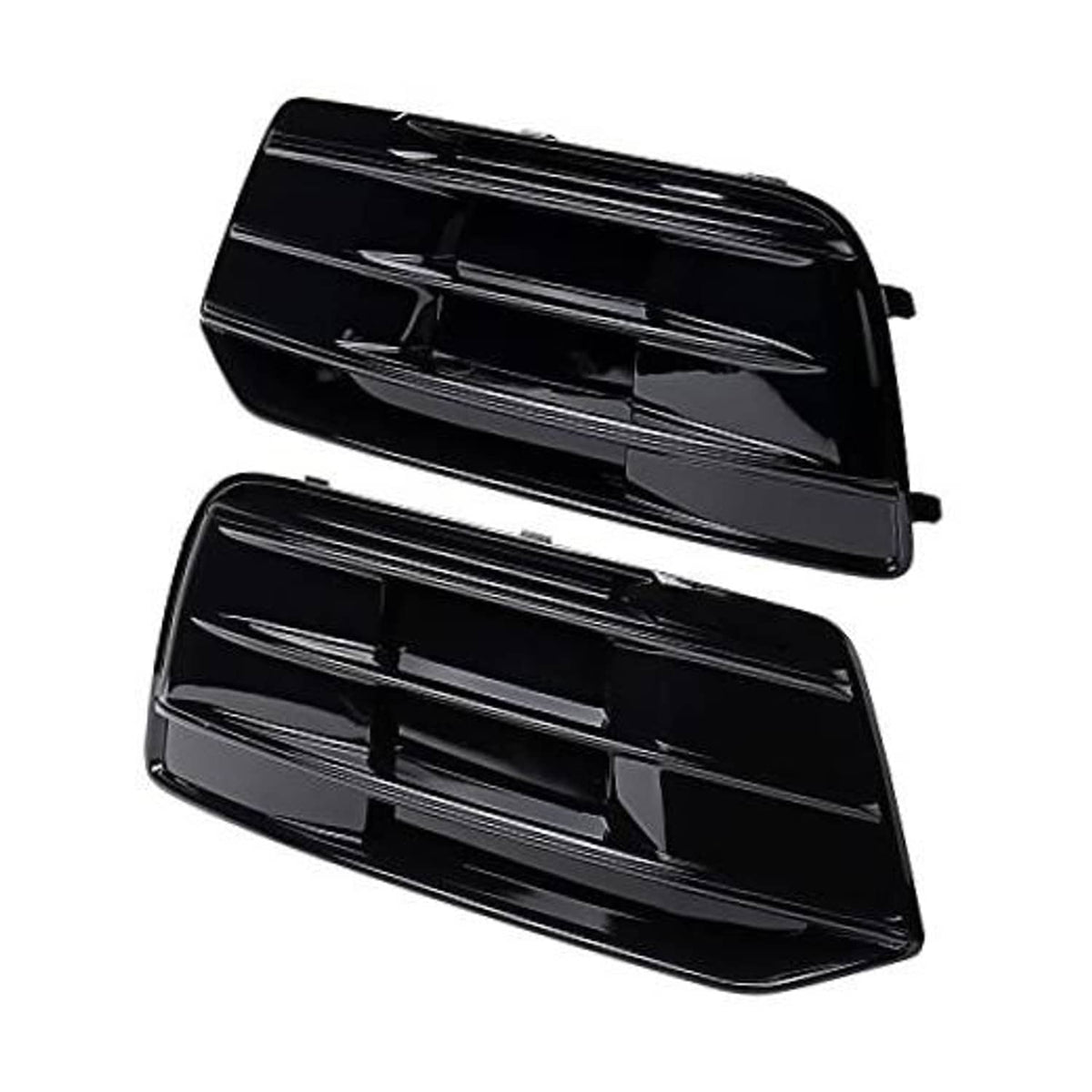 Glossy black front grille inserts set with horizontal slats and mounting tabs, 2 pieces