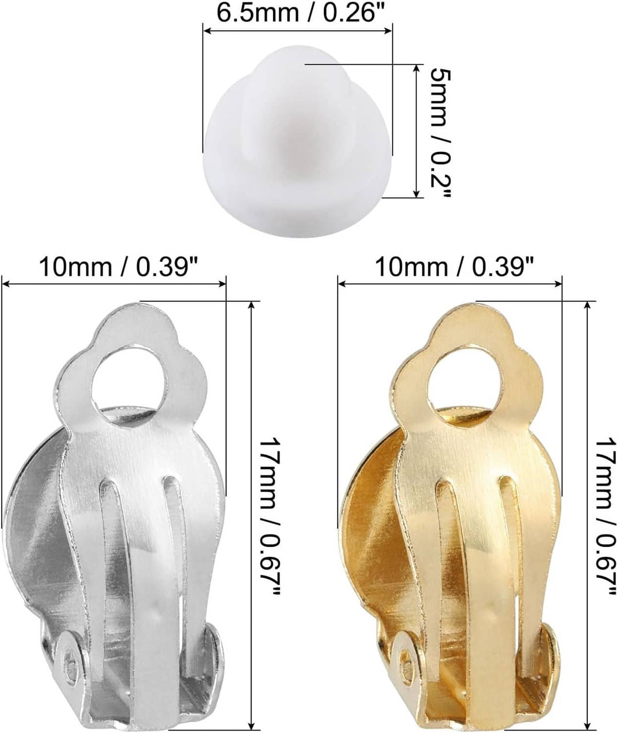 Clip-on earring converter pads with silver and gold-tone clip bases shown