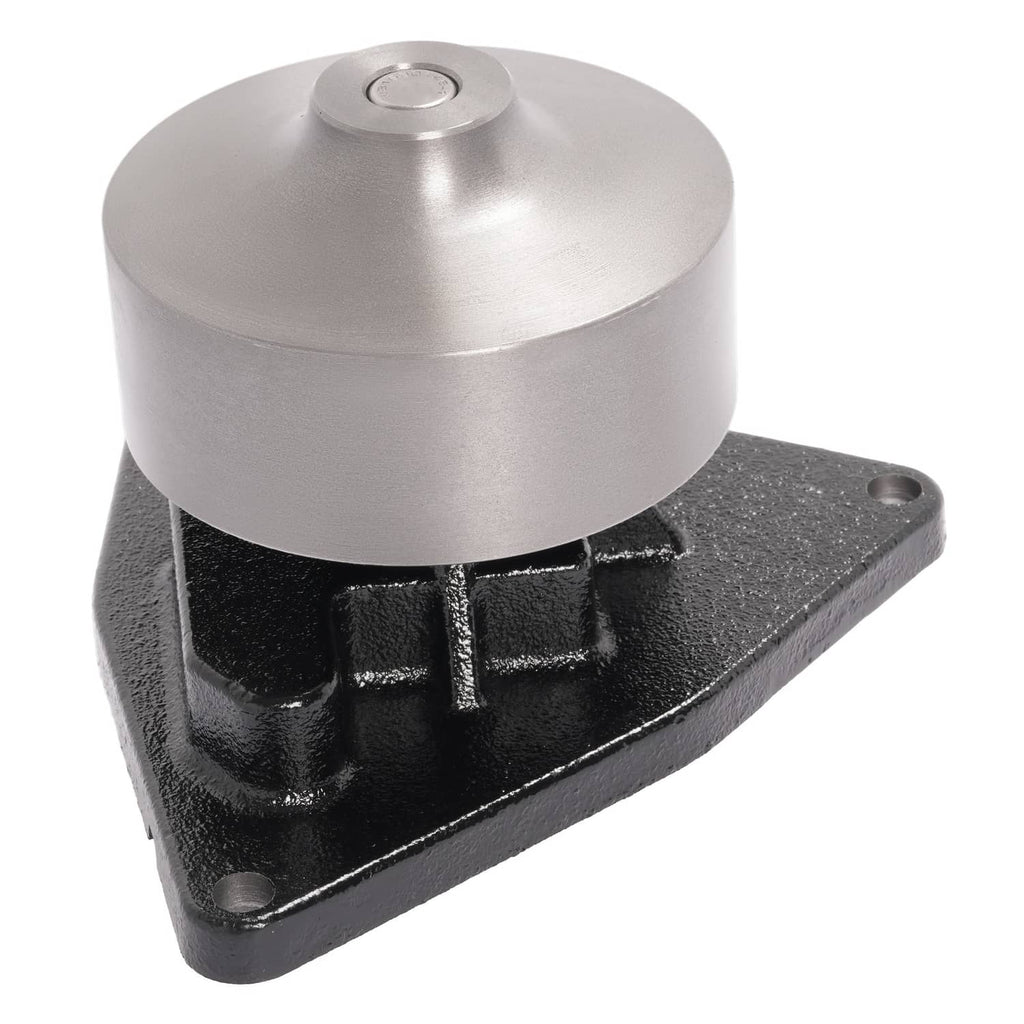 Water pump assembly with silver housing and black mounting base with side edge