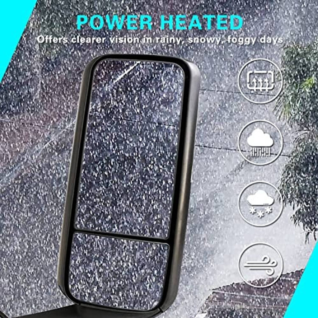 Power-heated left side mirror glass with dark bezel and heating indicator icons