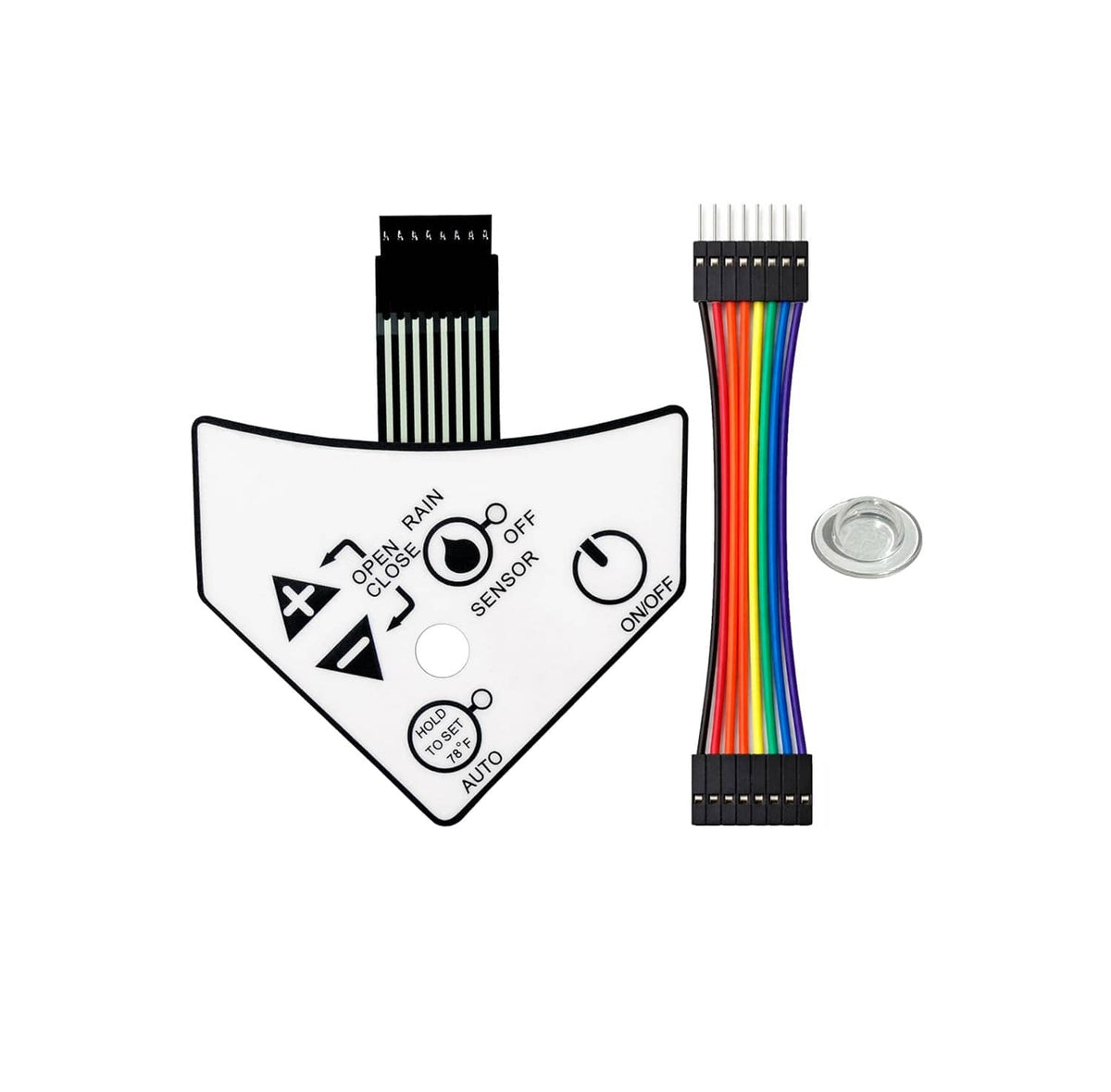 Replacement fan keypad panel with multicolor wire harness and two ribbon connectors