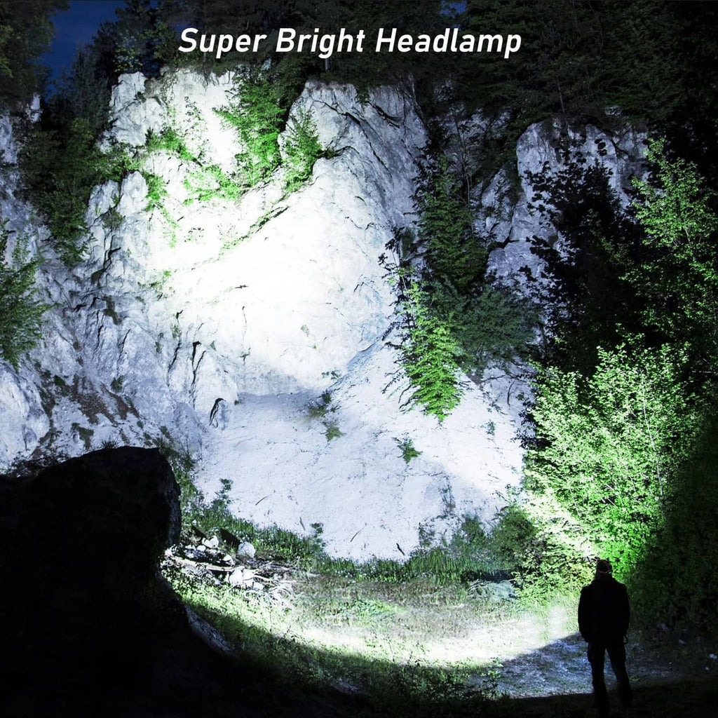 Rechargeable LED headlamp casting a bright wide light beam for night visibility