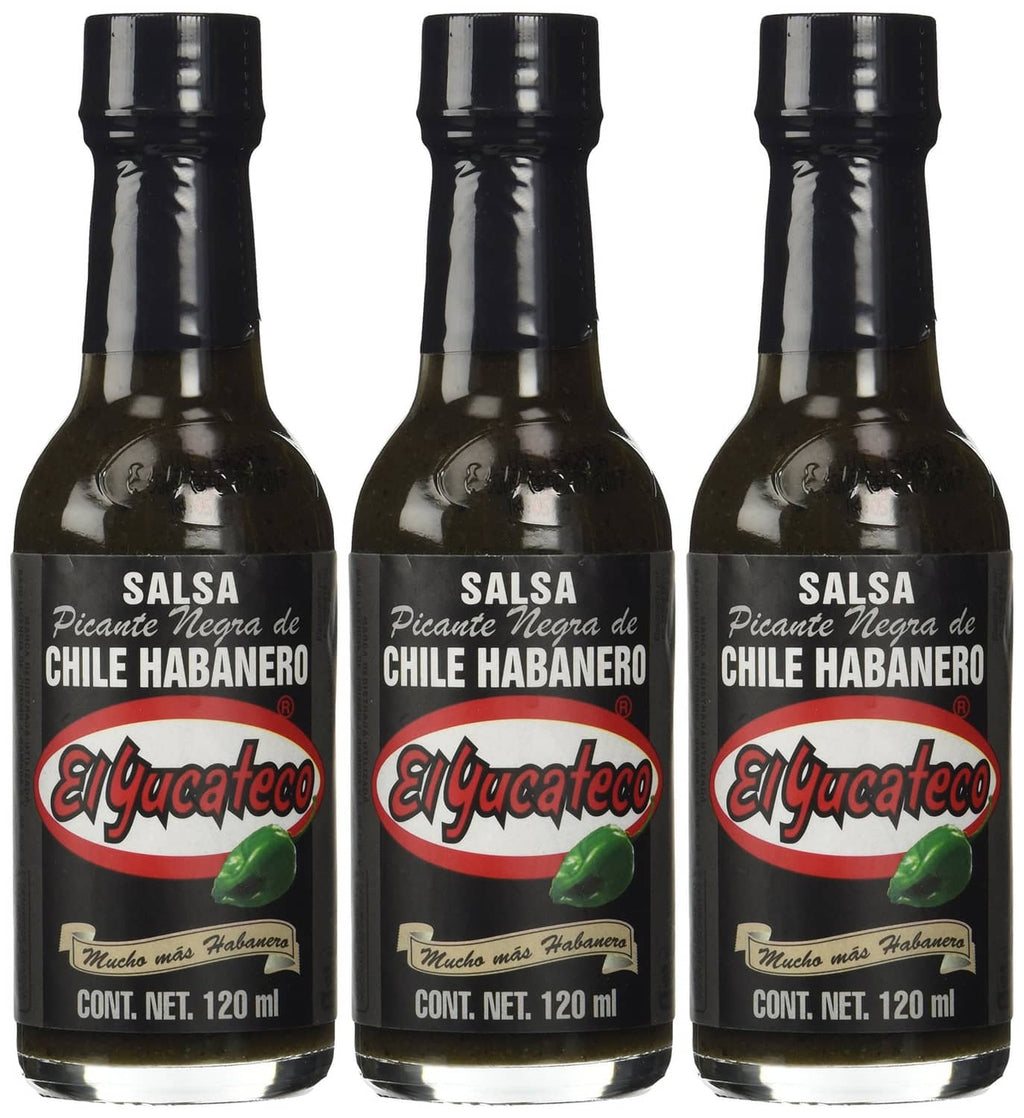 Habanero chile sauce bottle set of 3 with red El Yucateco label