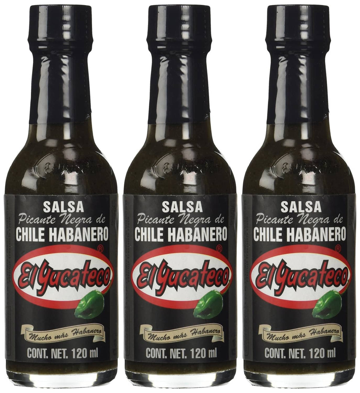 Habanero chile sauce bottle set of 3 with red El Yucateco label