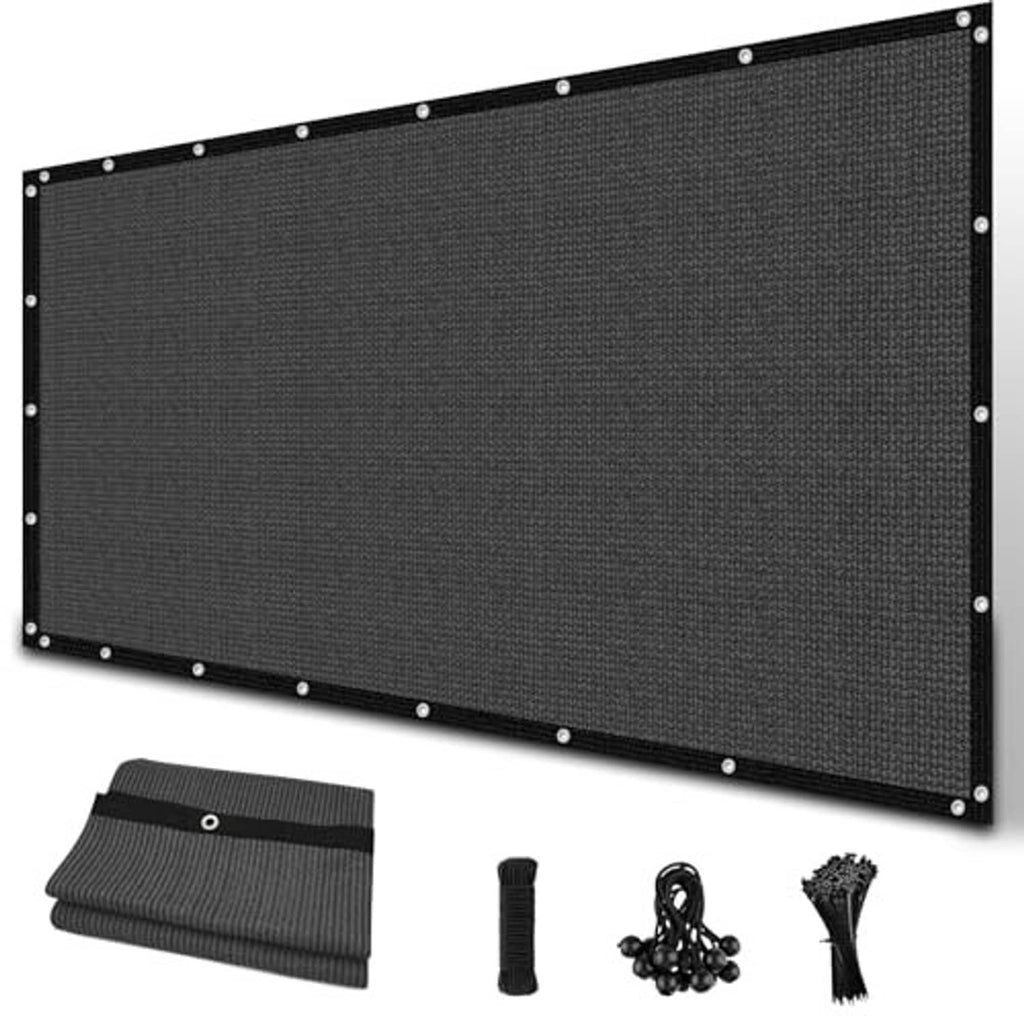 Dark gray rectangular shade cloth with grommets and accessory pieces