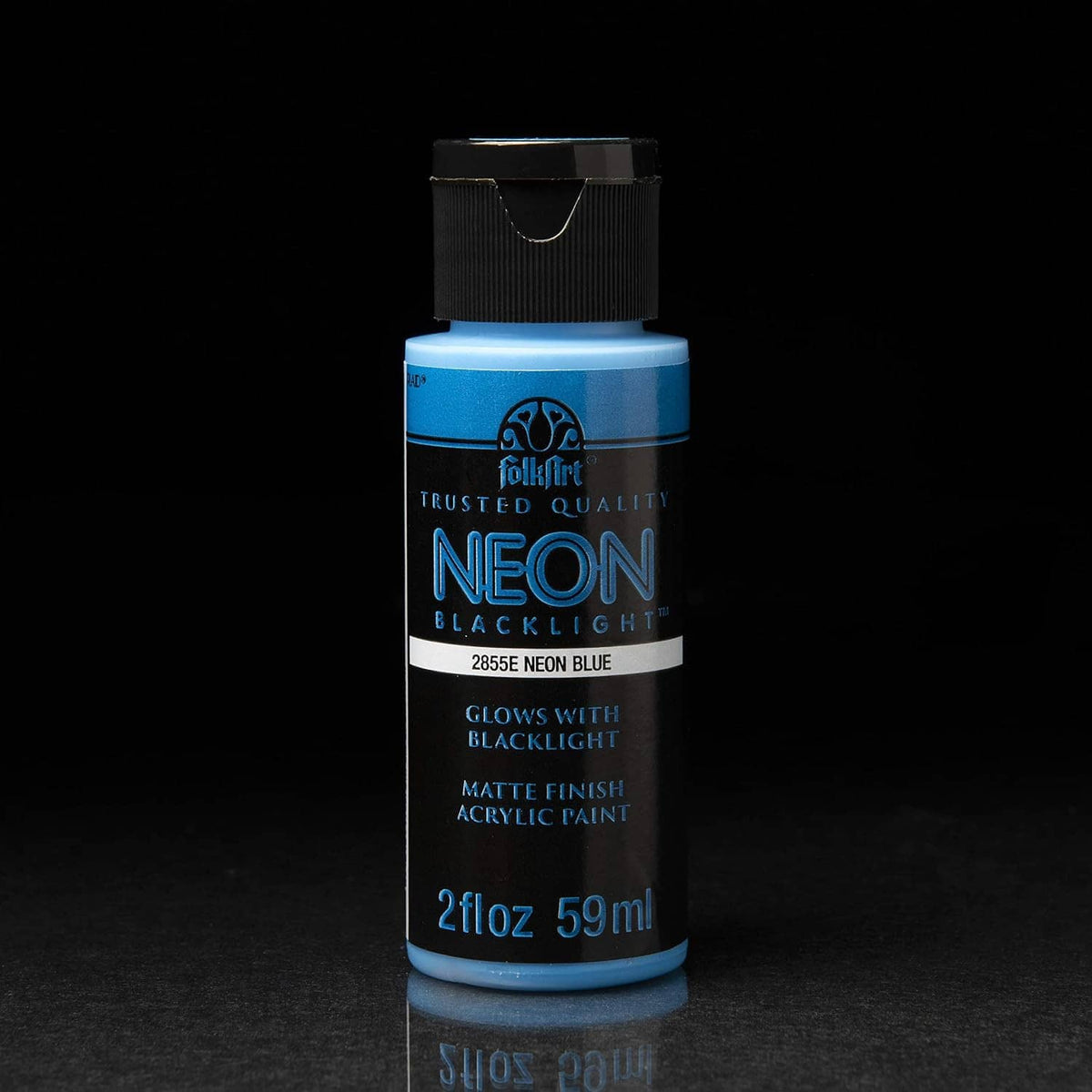 Neon blacklight acrylic paint bottle in neon blue, matte finish