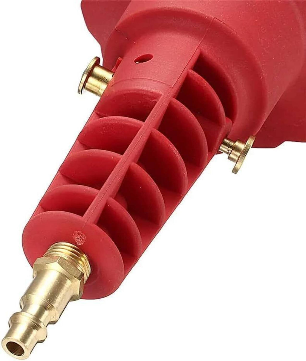 Red pneumatic expander tool nozzle with brass fittings and ribbed grip section