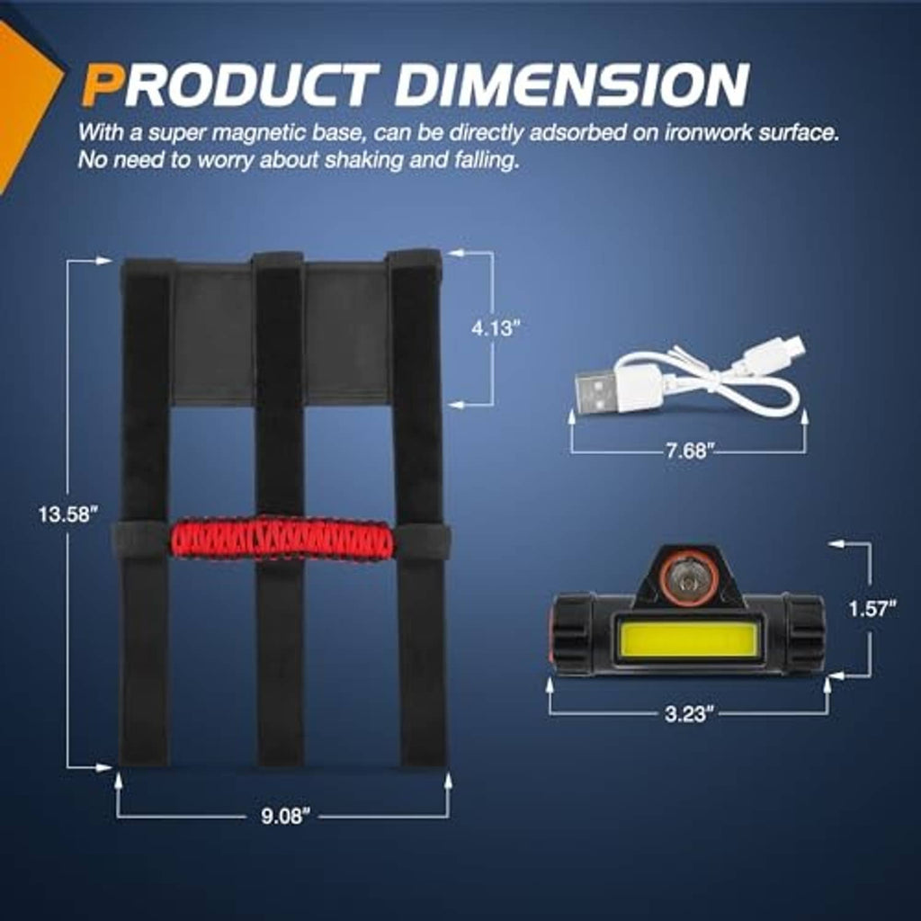 Black UTV dome light mount and LED unit with red braided cord, shown with size diagram