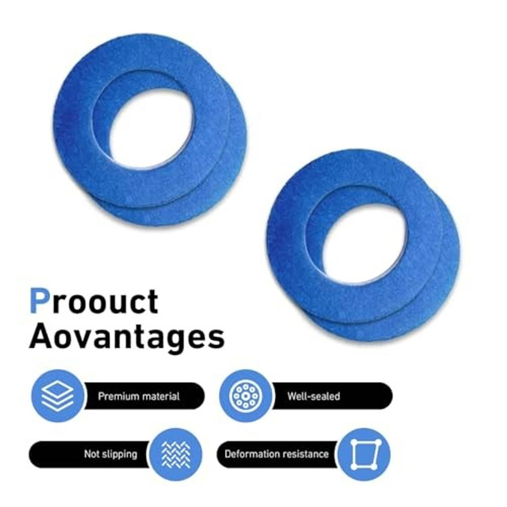 Two blue oil drain plug gasket washers showing thickness and circular hole