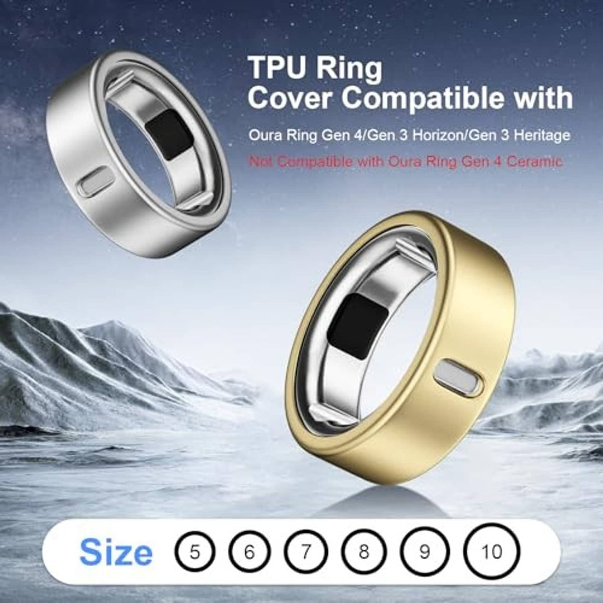 TPU ring cover in silver and gold with slim profile and side opening