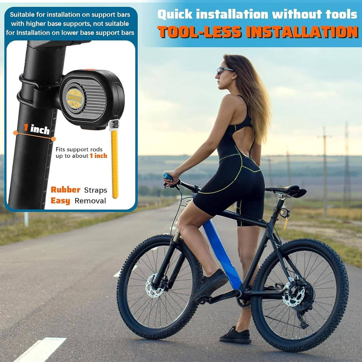 Black LED bike tail light mounted to bike seatpost with rubber straps