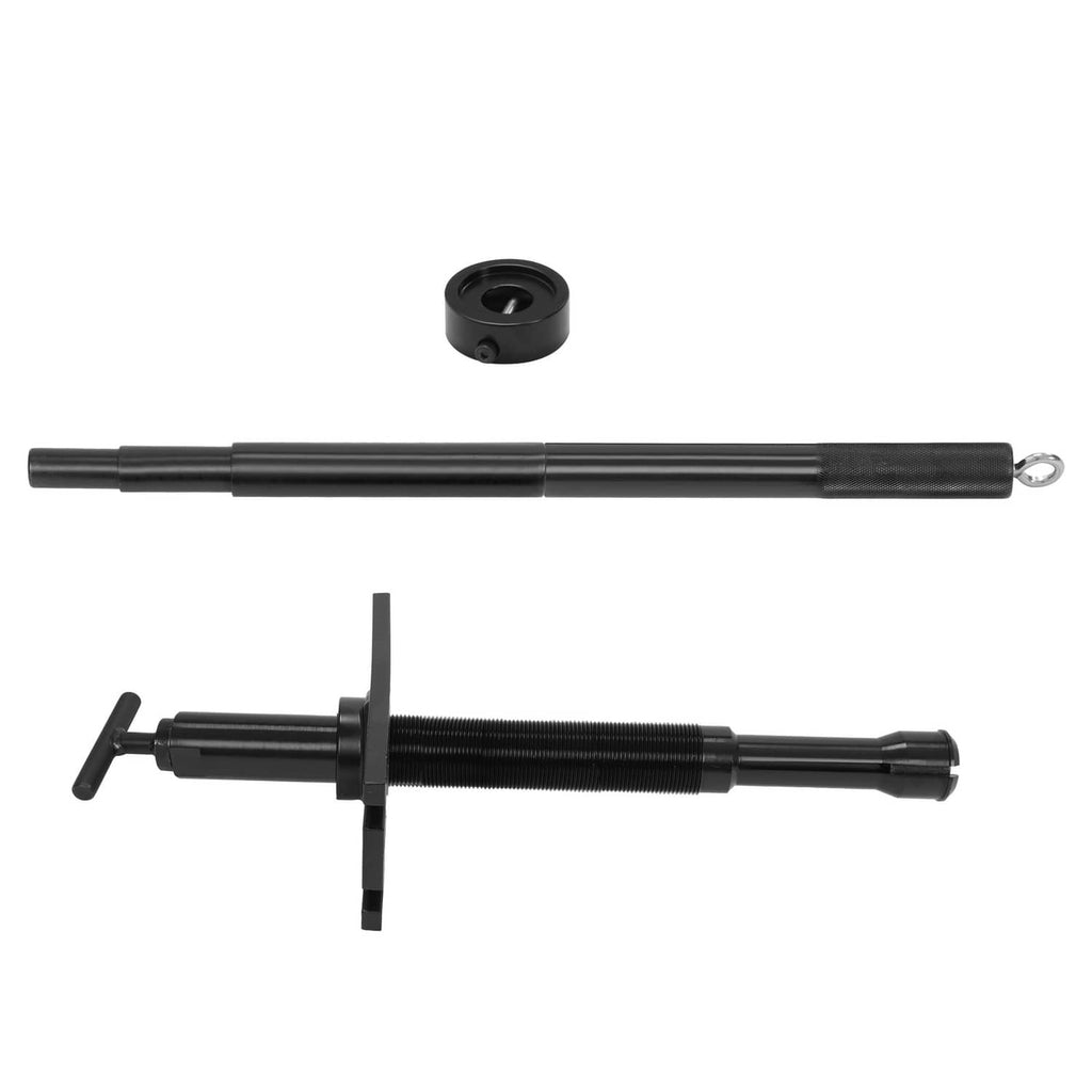 Black gimbal bearing puller tool with alignment plate and adjustment screw