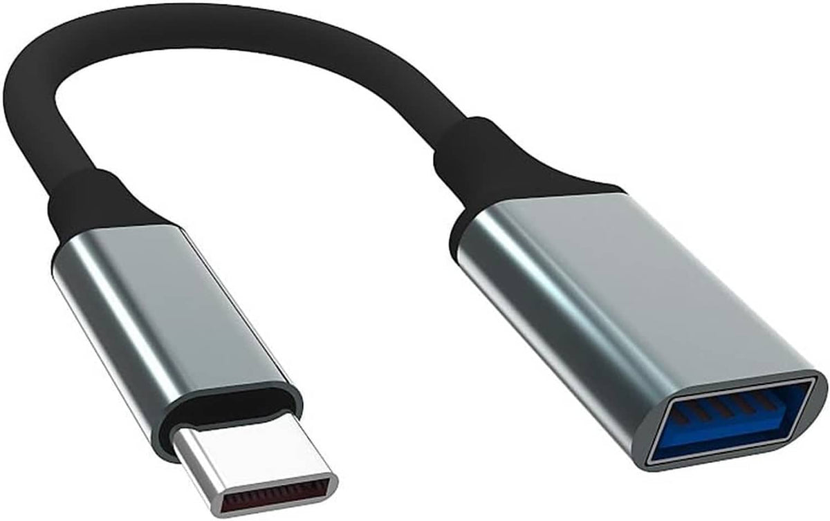 USB OTG adapter cable featuring USB-C to USB-A adapters with blue USB-A interface