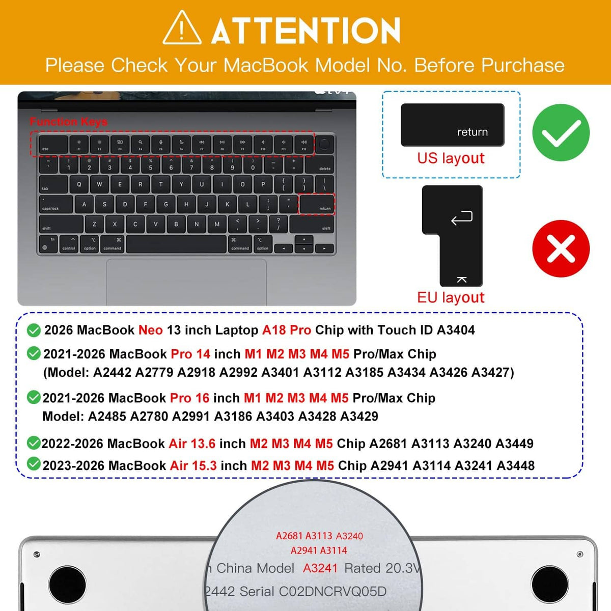 Space black keyboard cover skin for MacBook Pro 14/16 with key cutouts