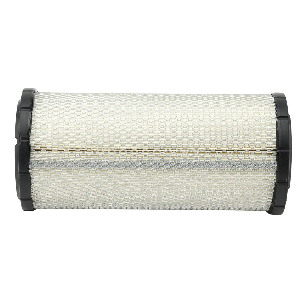 White pleated air filter cartridge with black end caps, side profile