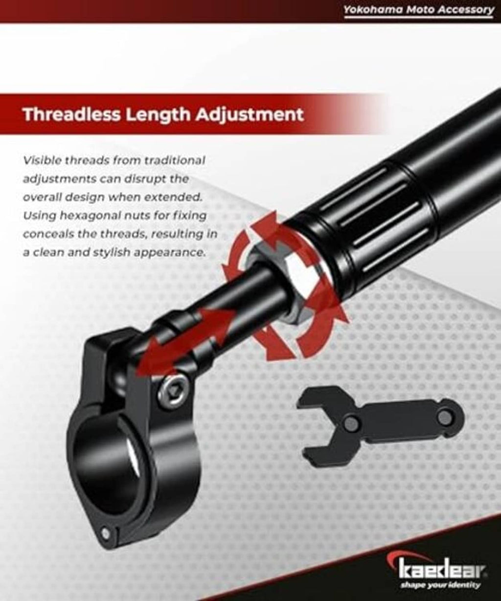 Threadless length adjustment brace bar with sliding inner section and end clamps.