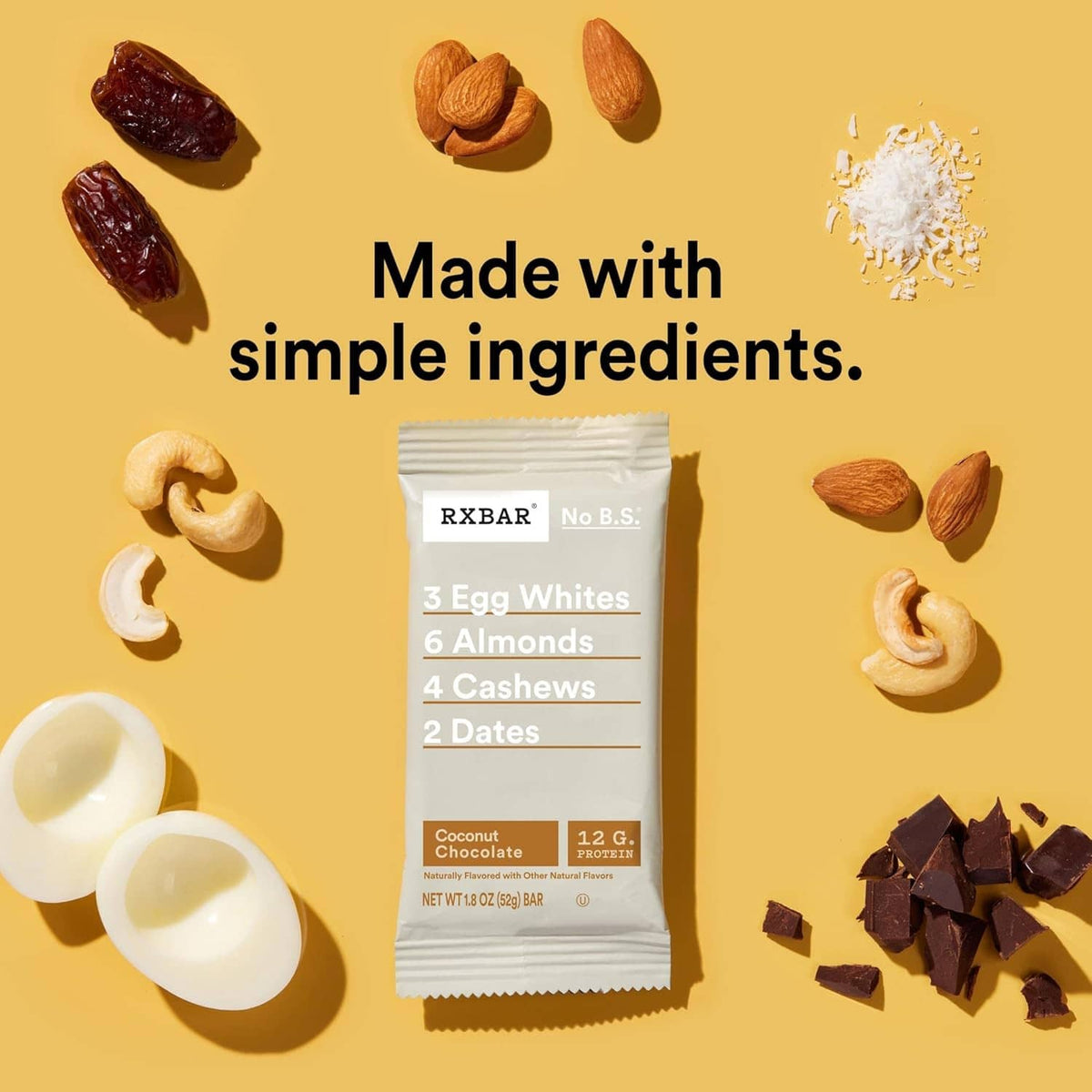 RxBAR Coconut Chocolate protein bar packet labeled 12 g protein