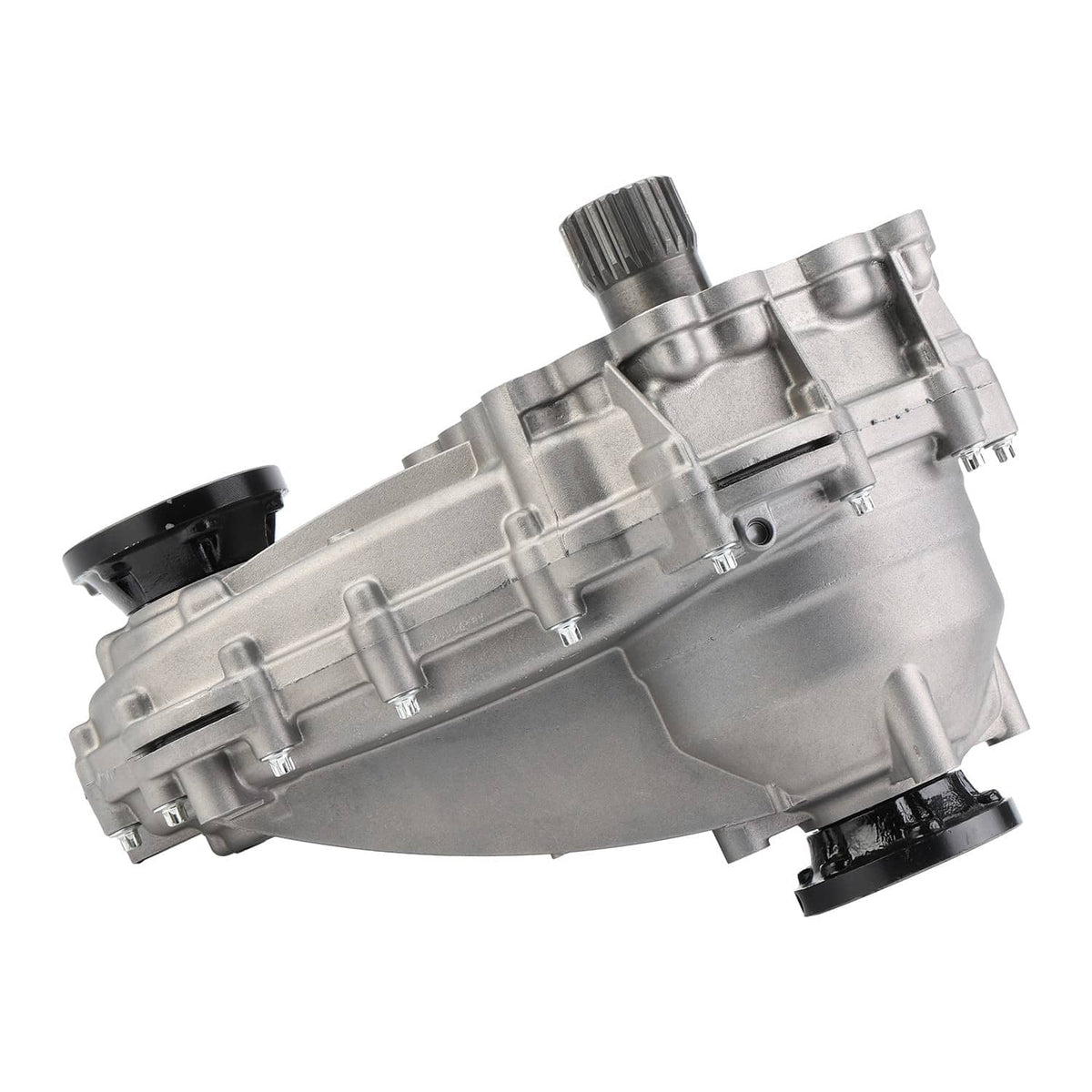 Transfer case assembly, silver housing with black end bushings and connector