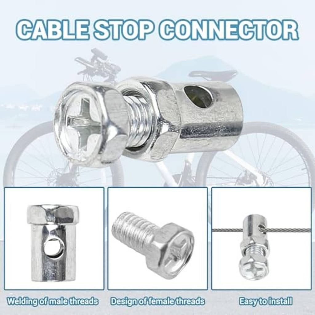 Cable stop connector for throttle/brake cable, chrome hex body with looped cable end