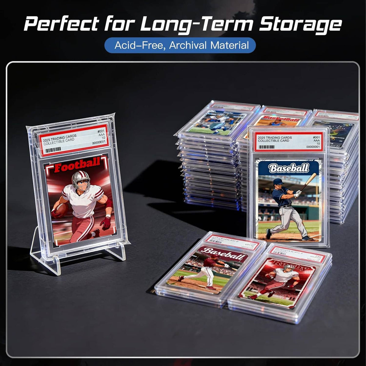 Acid-free graded card sleeves for long-term storage with resealable archival material