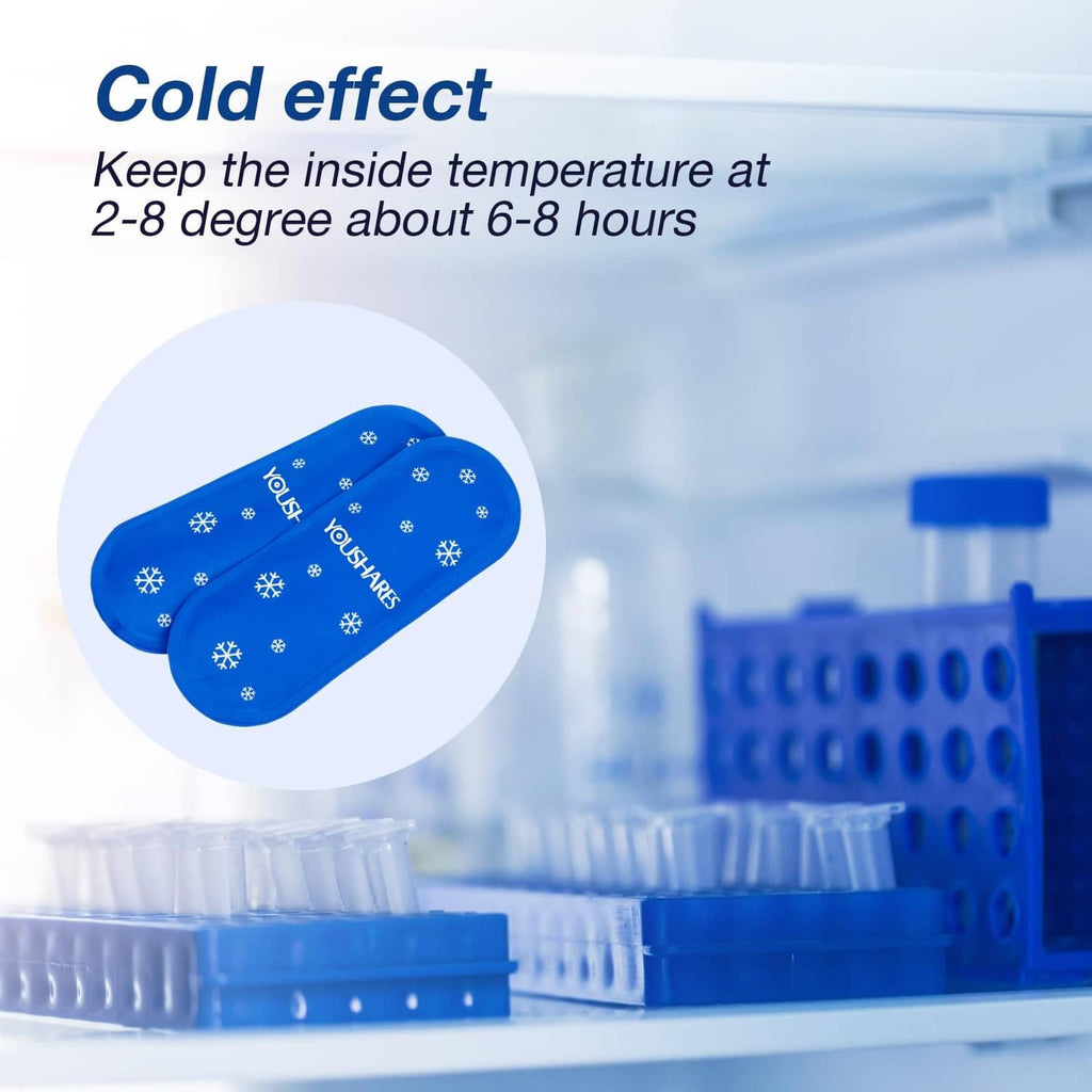 Blue oval gel ice pack with snowflake pattern and YOUSHARES logo