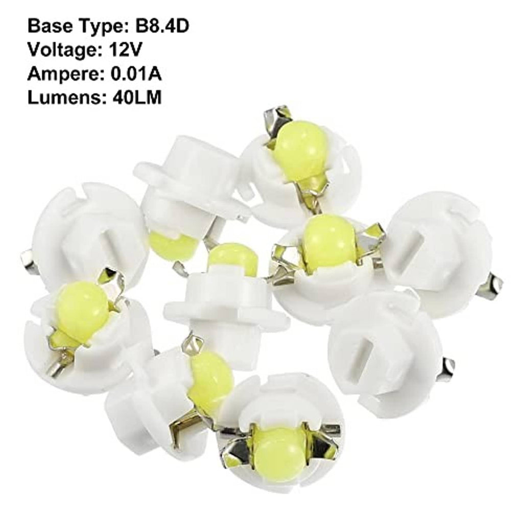 10-pack T5 LED dashboard bulbs with B8.4D base; white housing and lime LED chips