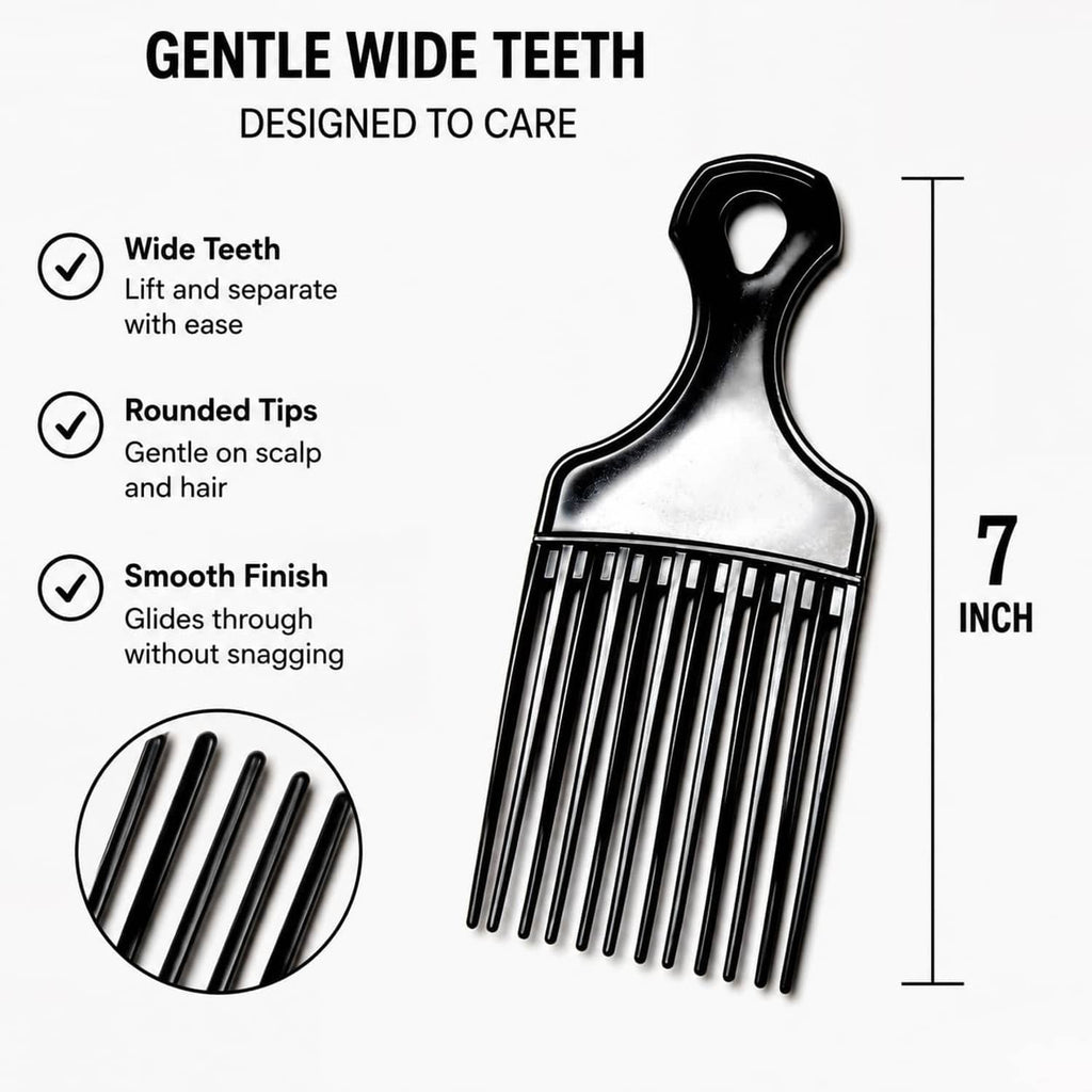 Hair afro pick comb set, 7-inch wide-tooth lift comb with rounded tips