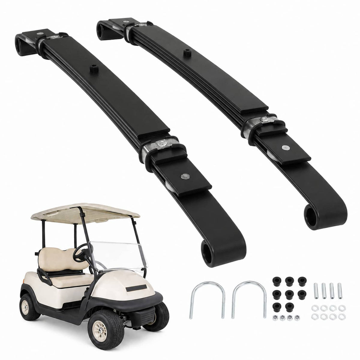 Black 4-leaf rear leaf spring kit with two springs and mounting hardware