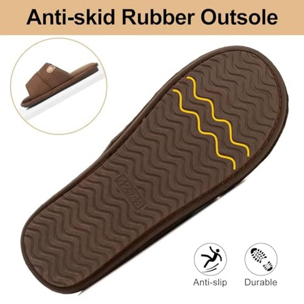 Coffee-brown men's open-toe slipper outsole with textured anti-slip tread